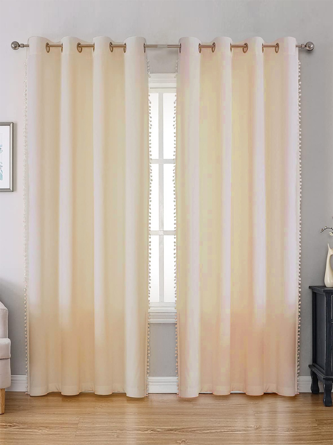 

STITCHNEST Beige 2 Pieces Velvet Black Out Window Curtains