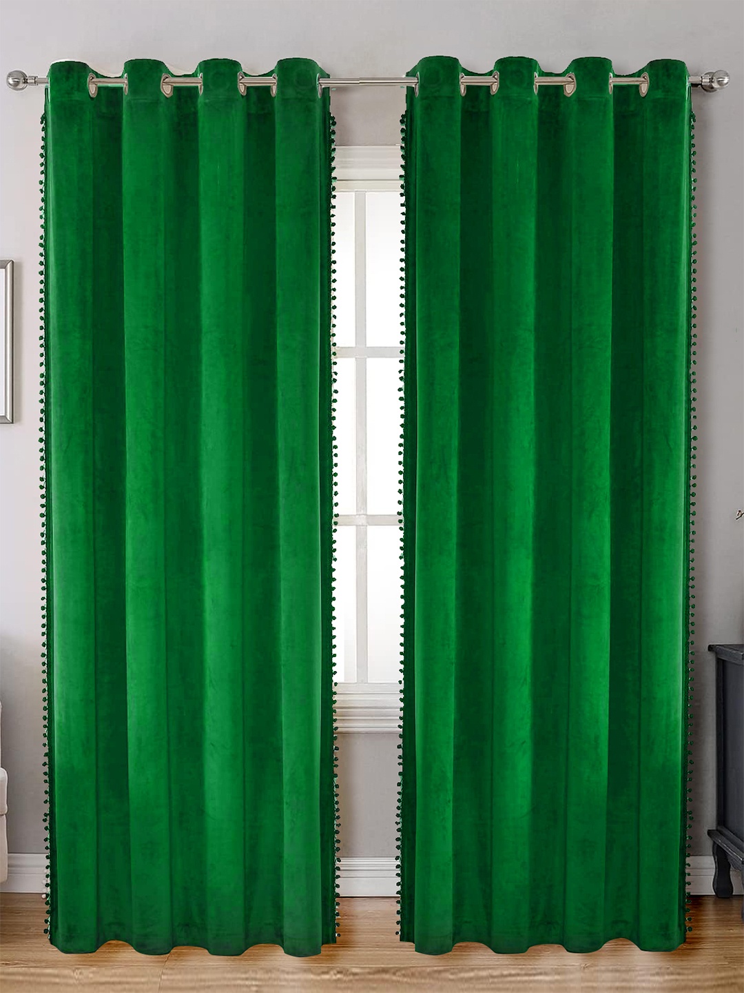 

STITCHNEST Green 2 Pieces Velvet Black Out Door Curtains