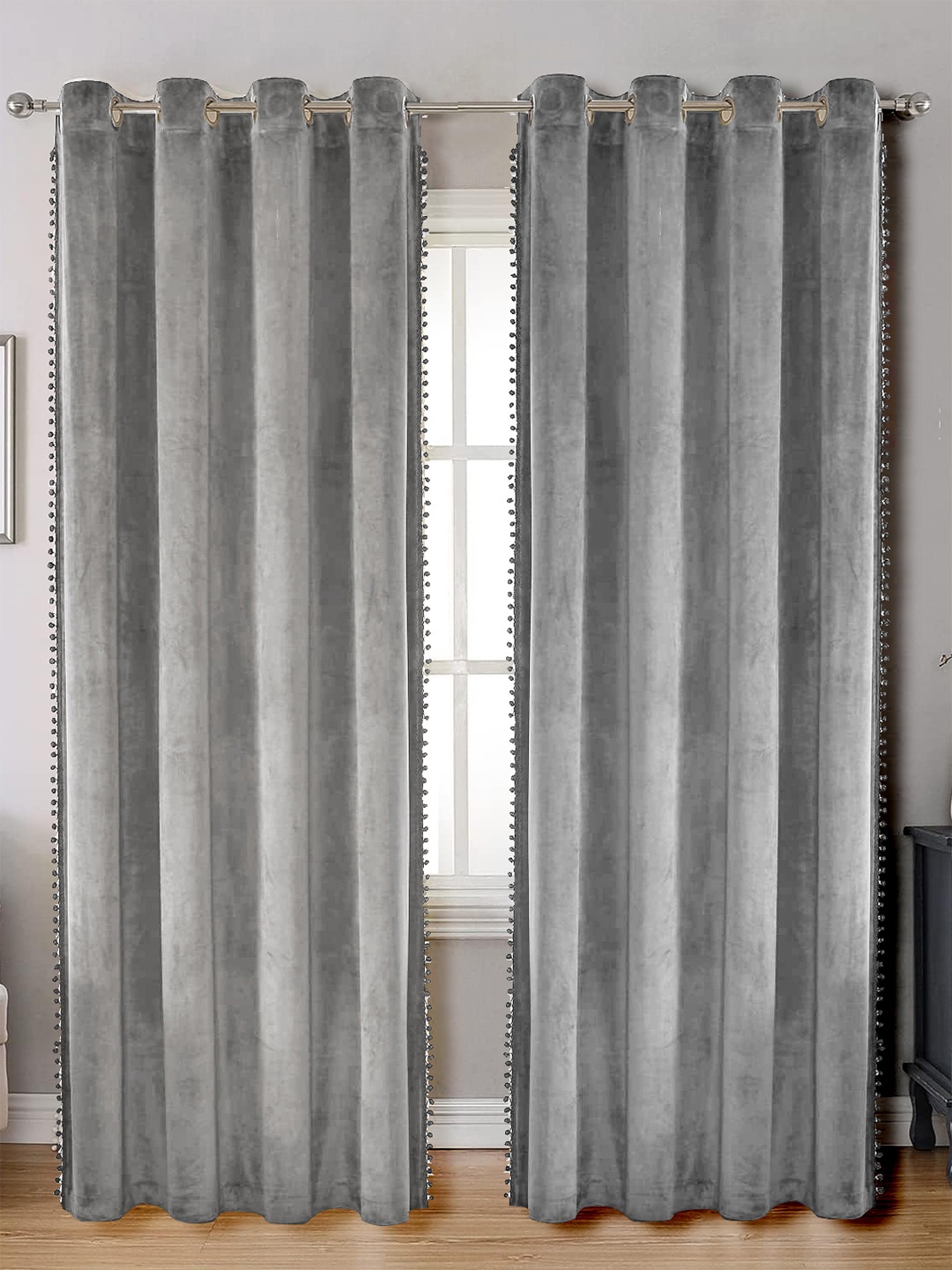 

STITCHNEST Grey Velvet Black Out Door Curtain