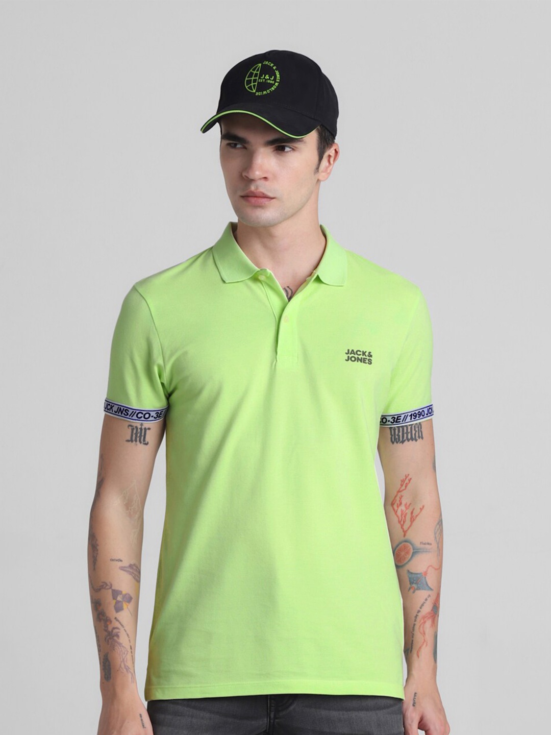 Jack & Jones Polo Collar Short Sleeves Cotton Slim Fit T-shirt, Green