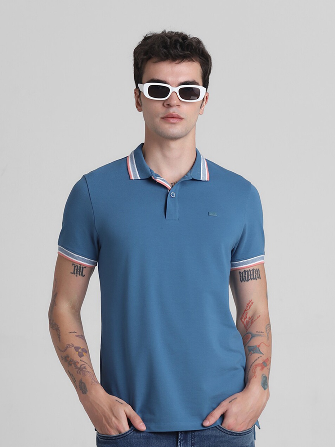 

Jack & Jones Polo Collar Short Sleeves Cotton Slim Fit T-shirt, Blue