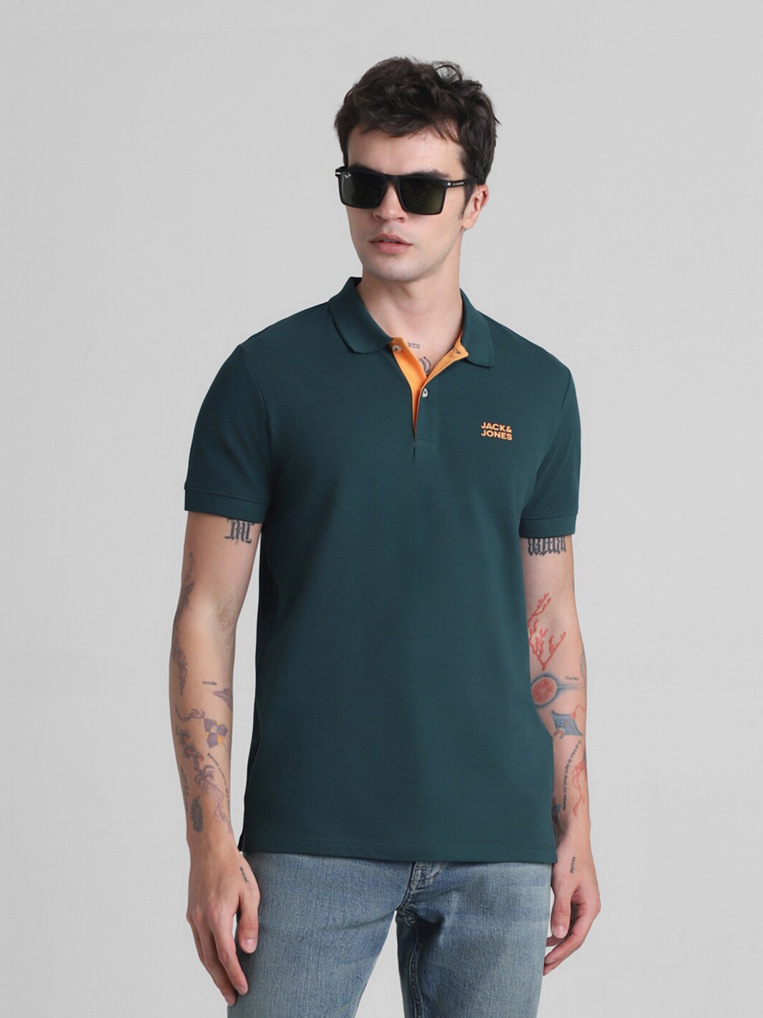 

Jack & Jones Cotton Polo Collar Short Sleeves Applique Slim Fit T-shirt, Green