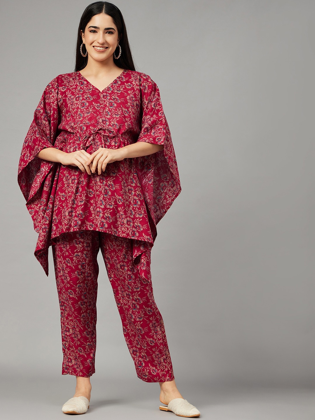 

Aaheli Floral Printed Maternity Kaftan Top With Trouser Co-Ords, Maroon