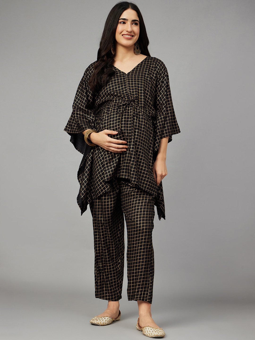 

Aaheli Checked Maternity Kaftan Top & Trousers Co-Ords, Black