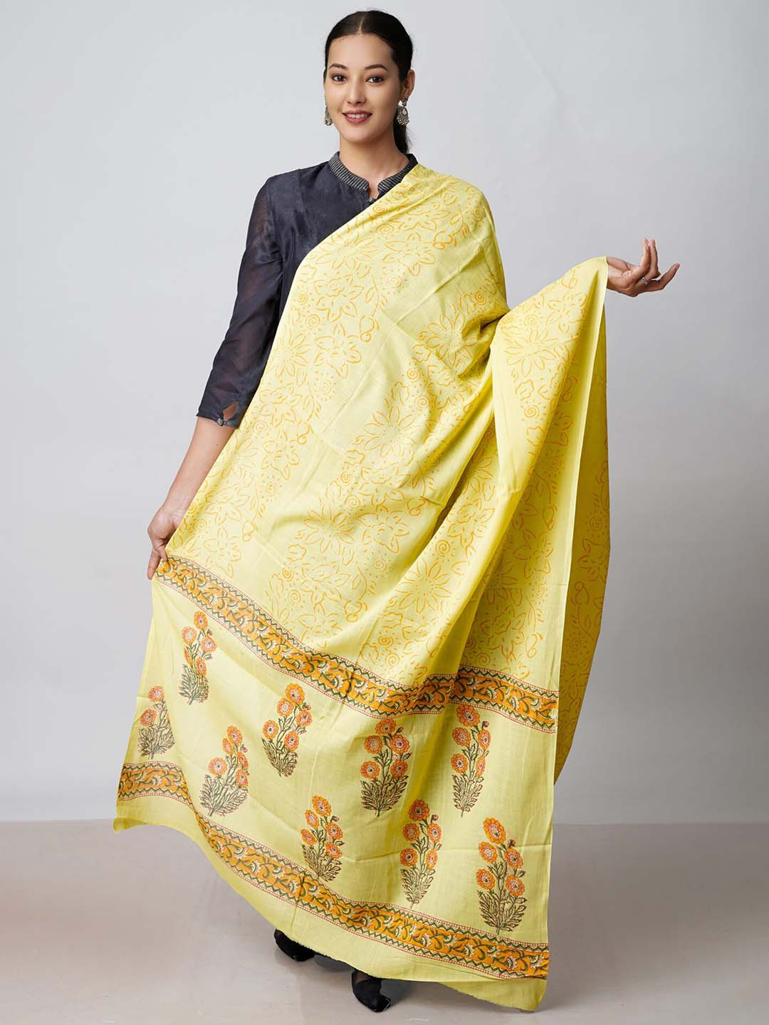 

Unnati Silks Ethnic Motifs Printed Pure Cotton Dupatta, Yellow