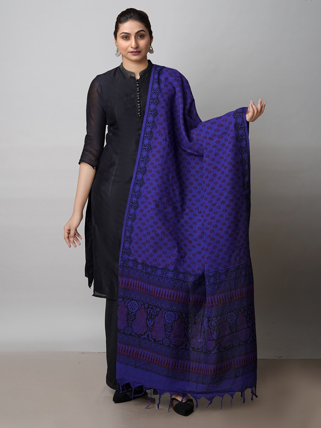 

Unnati Silks Ethnic Motifs Printed Cotton Dupatta, Blue