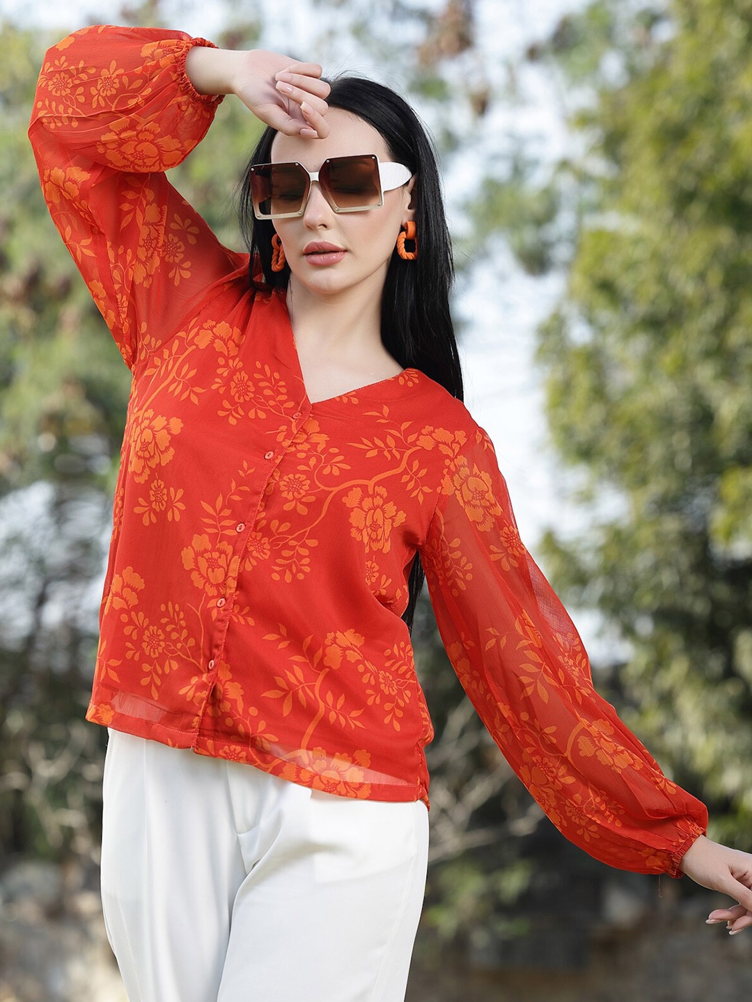 

plusS Orange Floral Printed Top