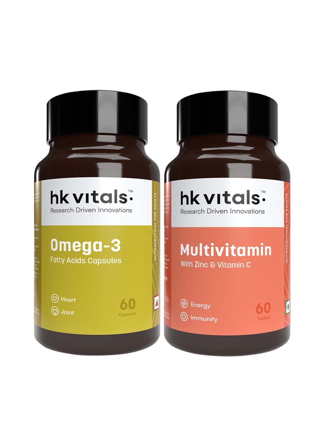 

HK VITALS Set of Omega 3 Capsules & Multivitamin Tablets - 60 Capsules Each, White