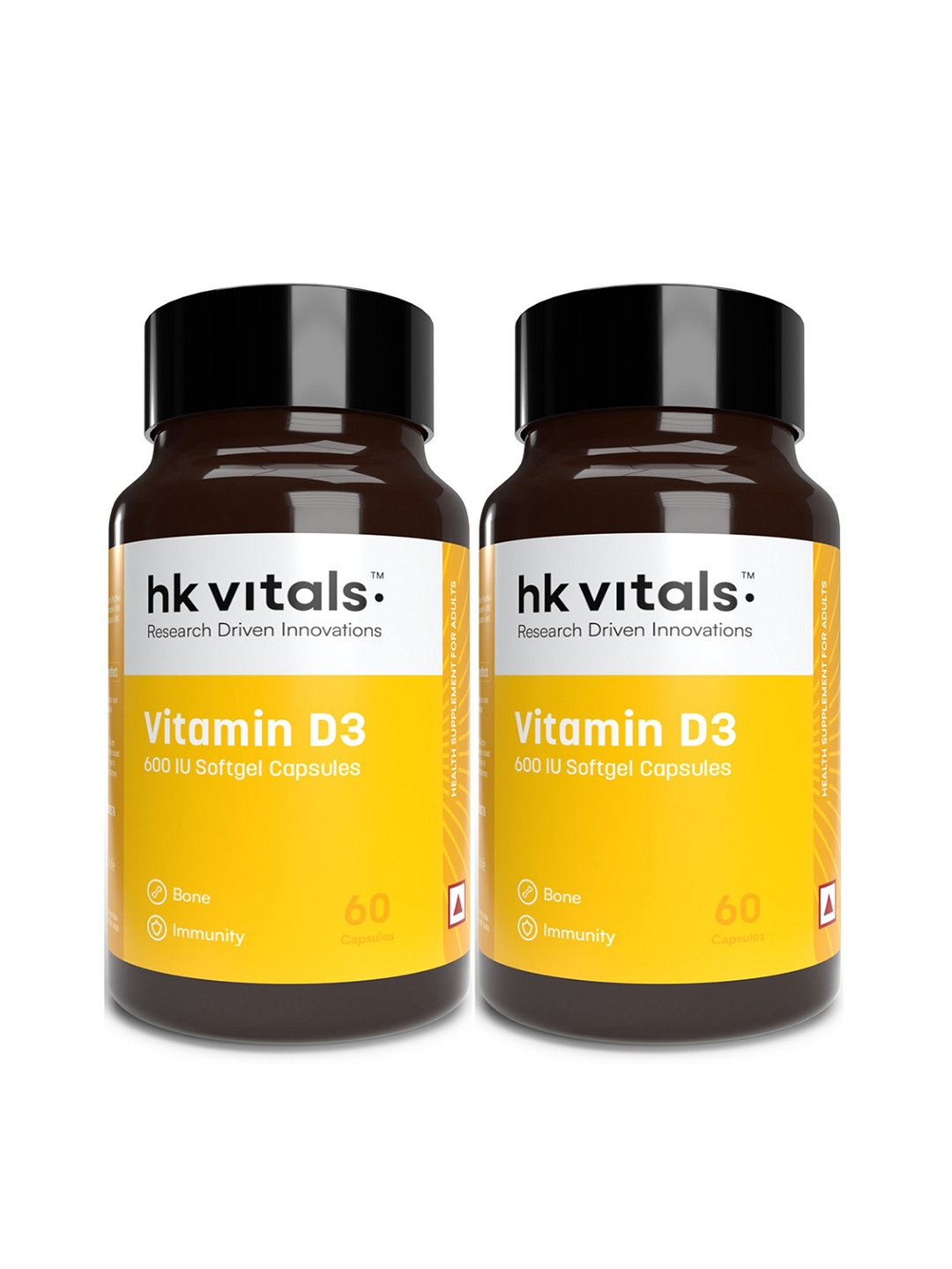 

HK VITALS Set of 2 Vitamin D3 Softgel Capsules - 60 Capsules Each, White