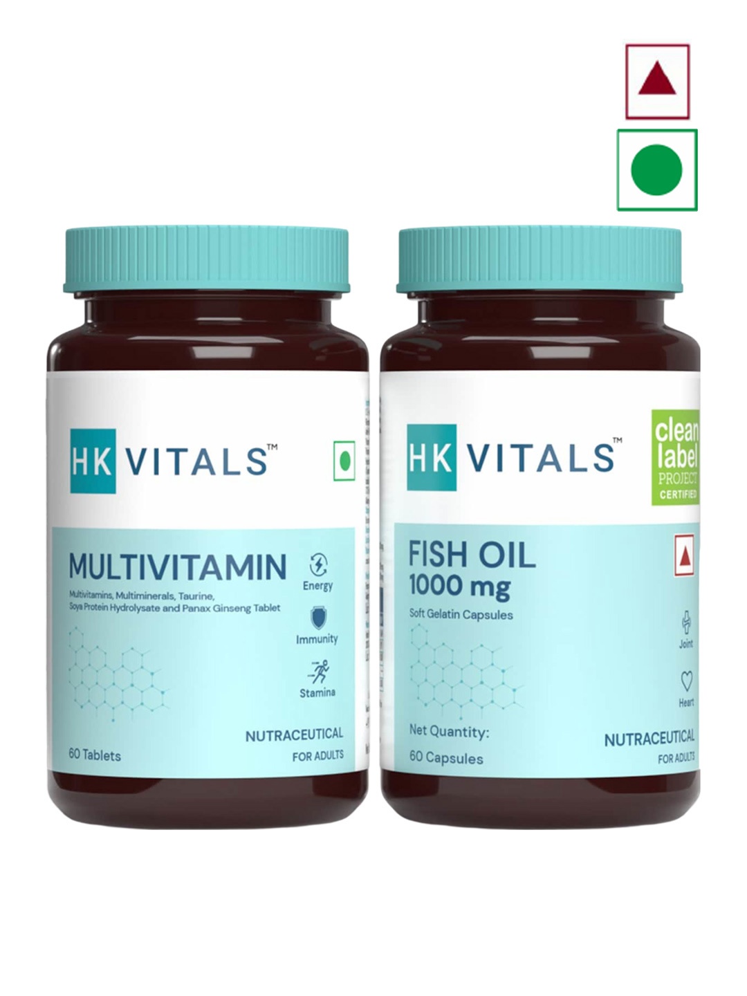 

HK VITALS Set of Multivitamin Tablets & Fish Oil 1000mg Capsules - 60N Each, White