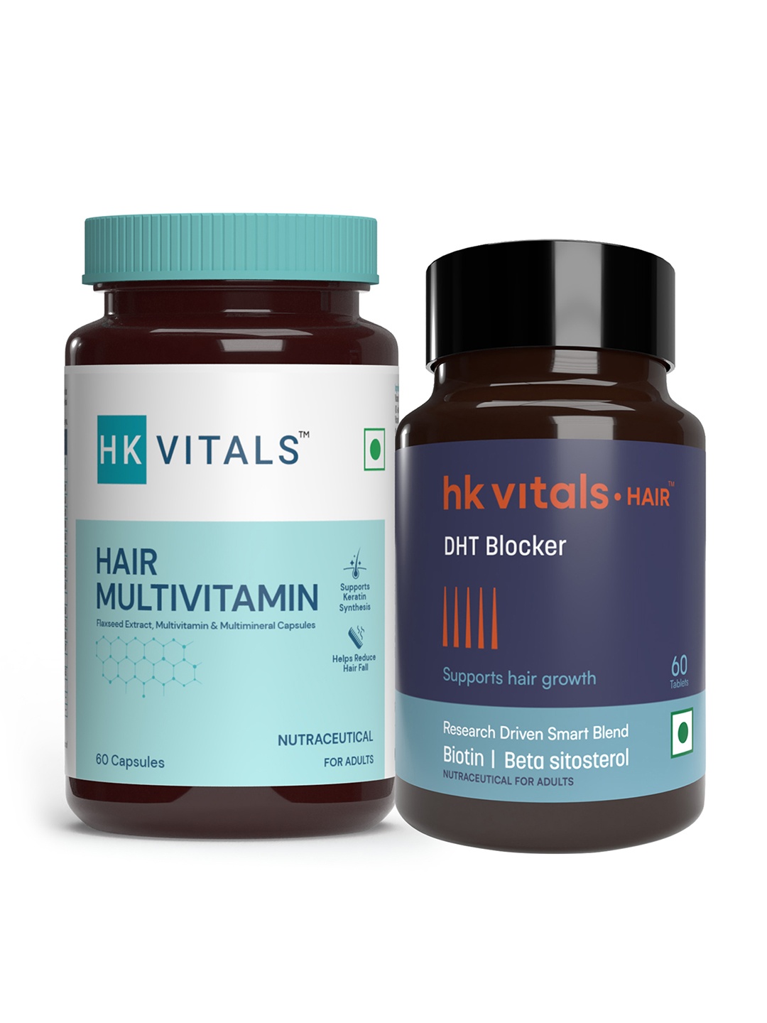 

HK VITALS Hair Multivitamin Capsules & DHT Blocker With Biotin Tablets - 60 N Each, White