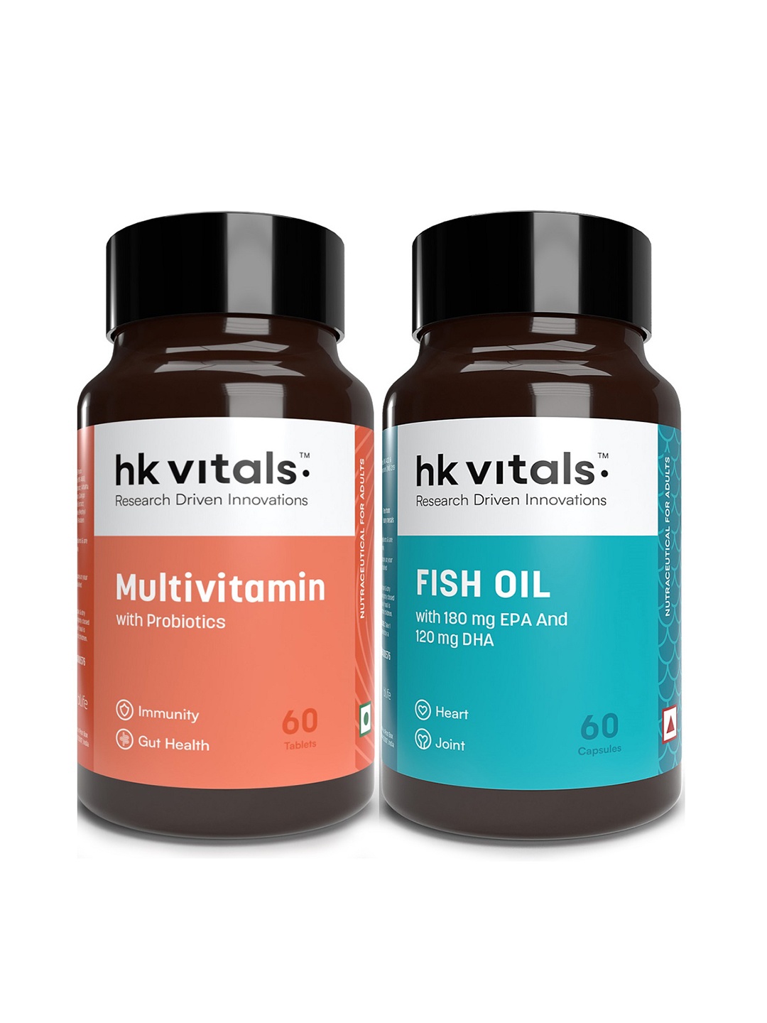 

HK VITALS Fish Oil 1000mg Capsules & Multivitamin With Probiotics Tablets - 60 N Each, White