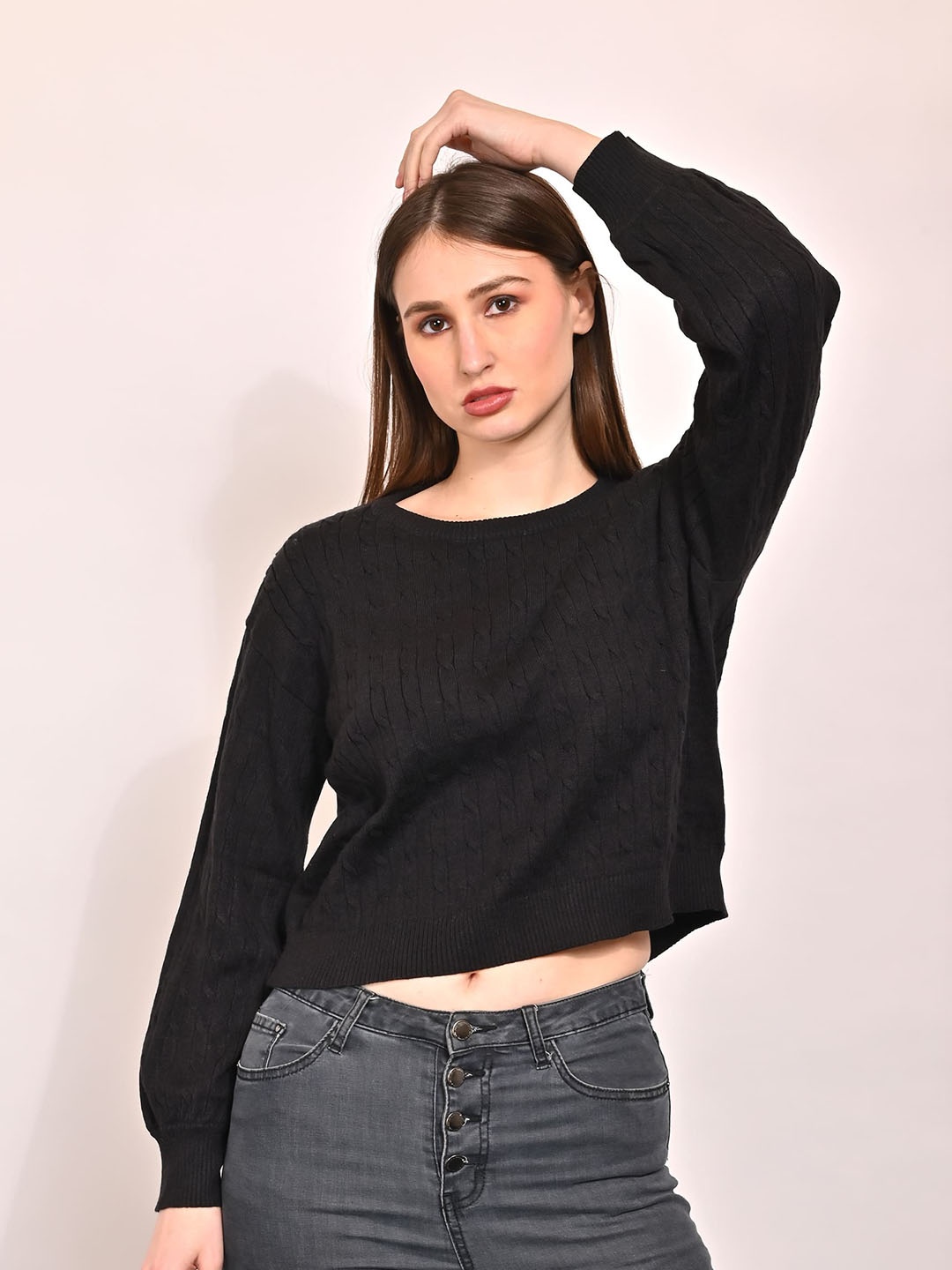 

NoBarr Cable Knit Acrylic Pullover Sweater, Black