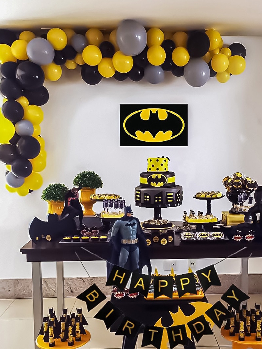 

Special You Boys 64-Pcs Black & Yellow Batman Theme Birthday Decoration Kit