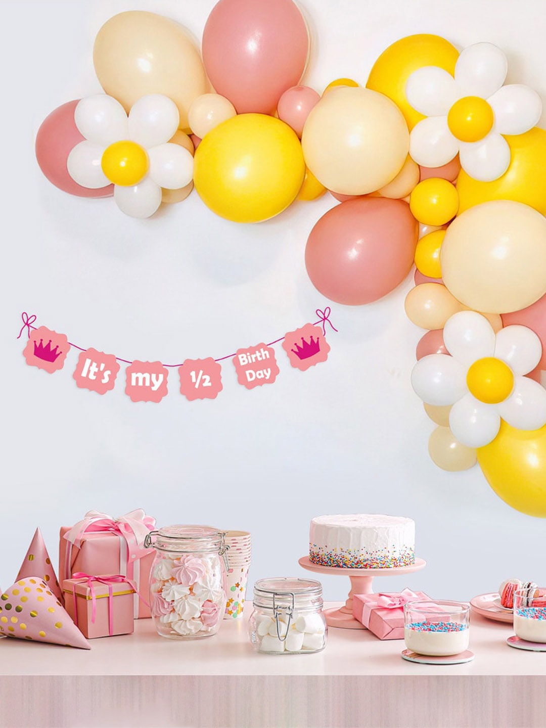 Special You Girls 56 Pieces Yellow & Pink Birthday Decoration Kit