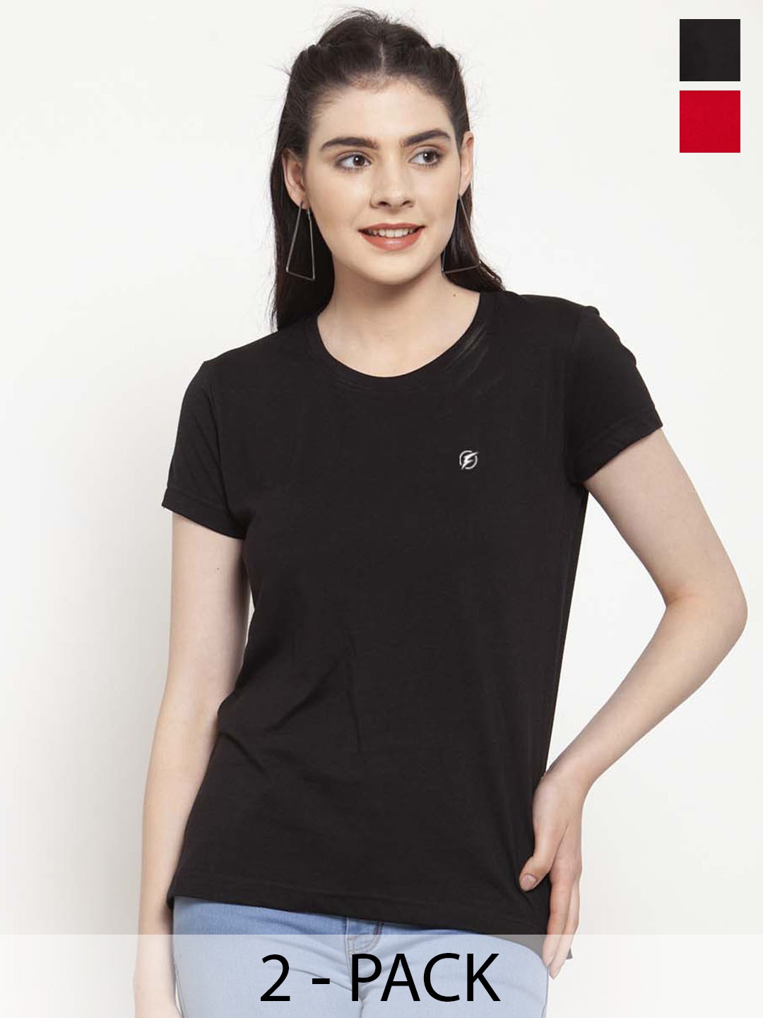 

Friskers Pack of 2 Round Neck Short Sleeves Cotton Slim Fit T-shirt, Black