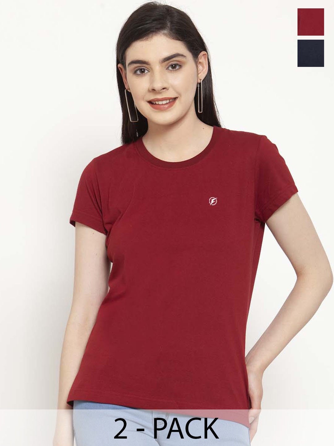 

Friskers Pack Of 2 Round Neck Pure Cotton Slim Fit T-shirts, Maroon