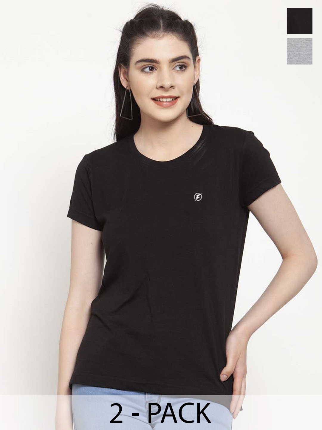 

Friskers Pack of 2 Round Neck Short Sleeves Cotton Slim Fit T-shirt, Black
