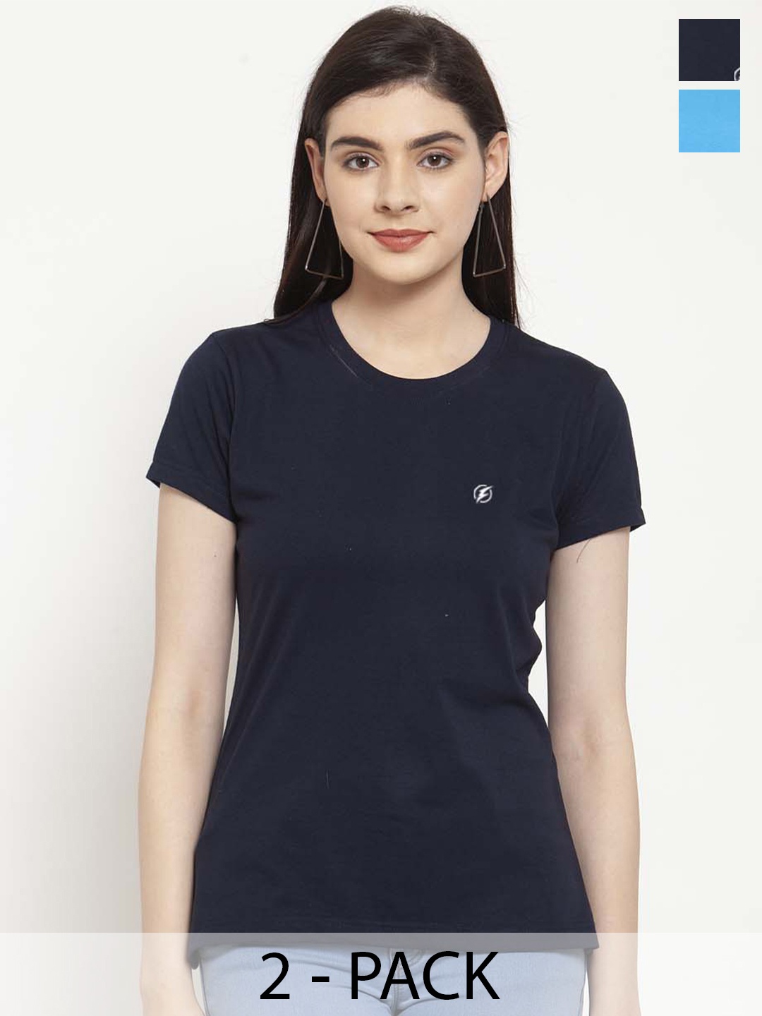 

Friskers Pack of 2 Round Neck Short Sleeves Slim Fit T-shirt, Navy blue