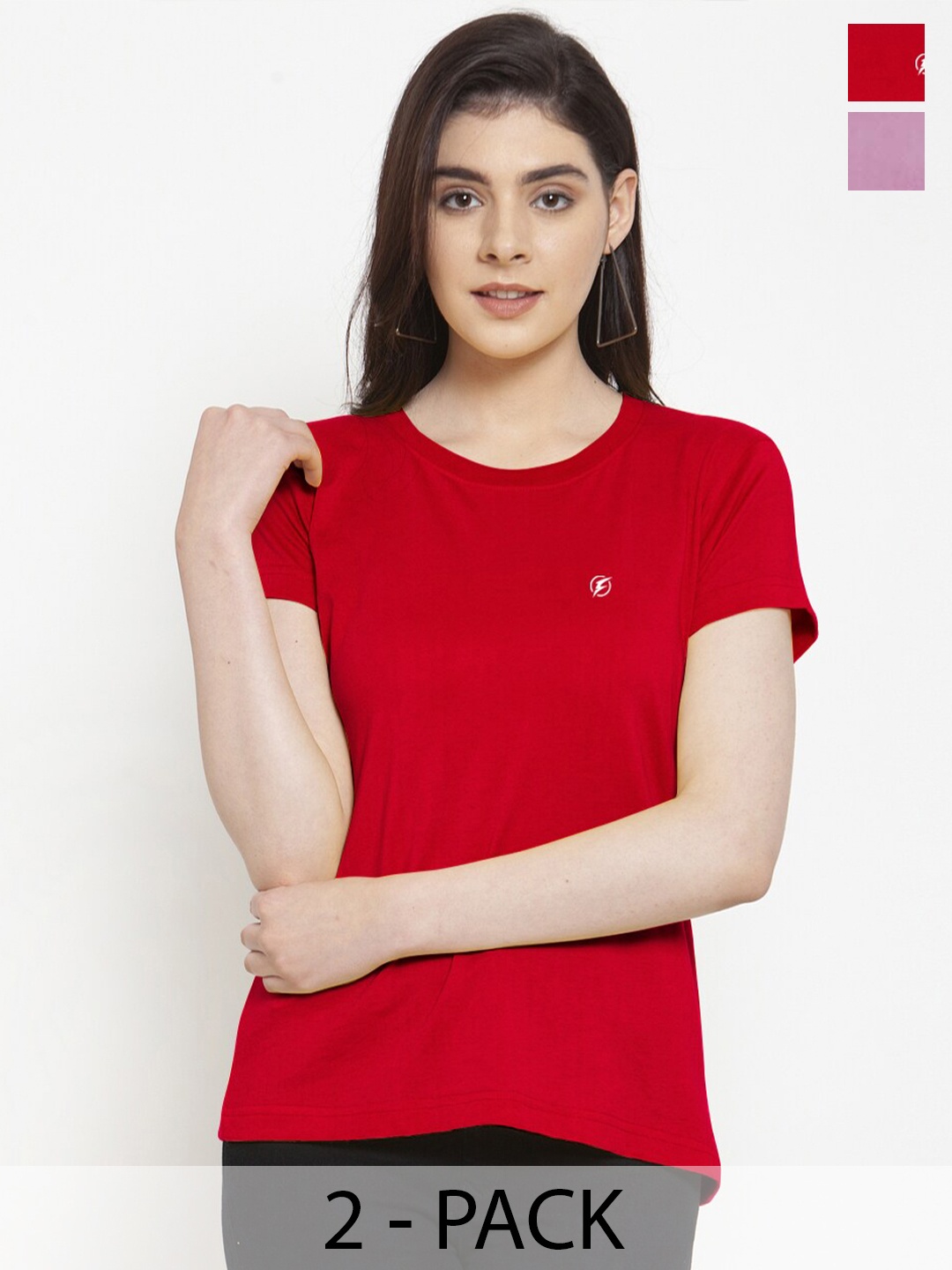 

Friskers Pack Of 2 Round Neck Pure Cotton Slim Fit T-shirts, Red
