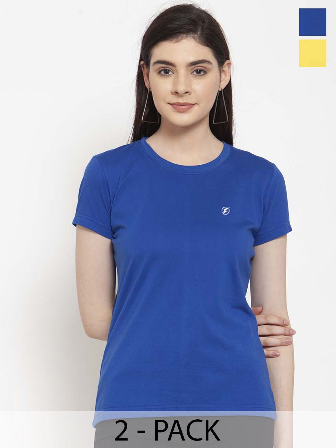 

Friskers Pack of 2 Round Neck Short Sleeves Cotton Slim Fit T-shirt, Blue