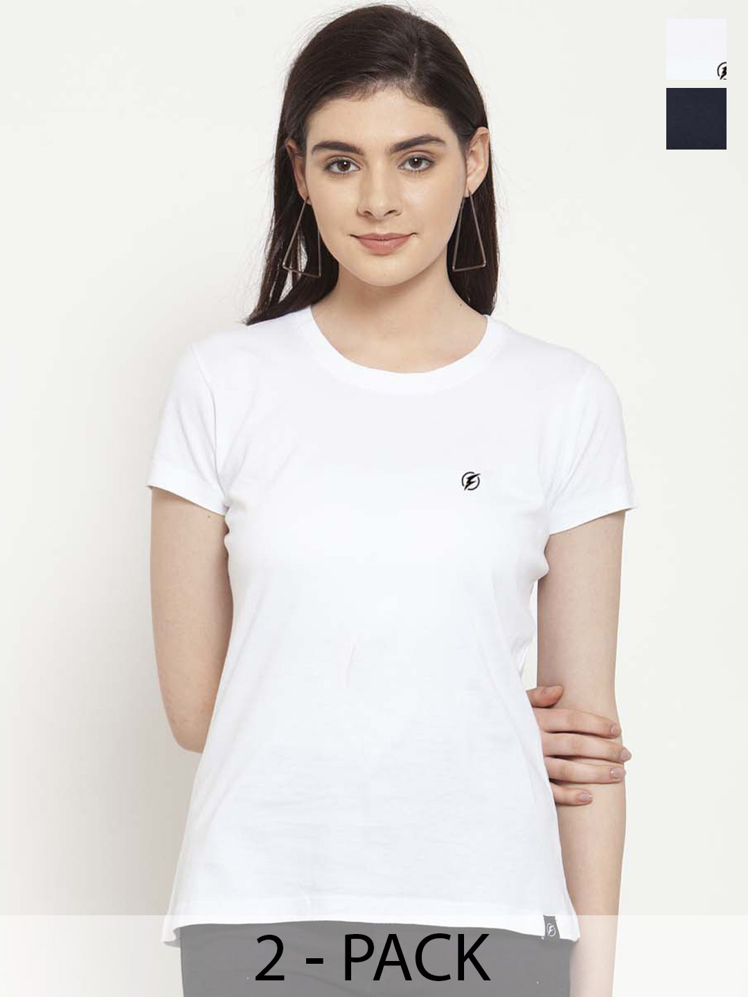 

Friskers Pack of 2 Round Neck Short Sleeves Slim Fit Cotton T-shirt, White