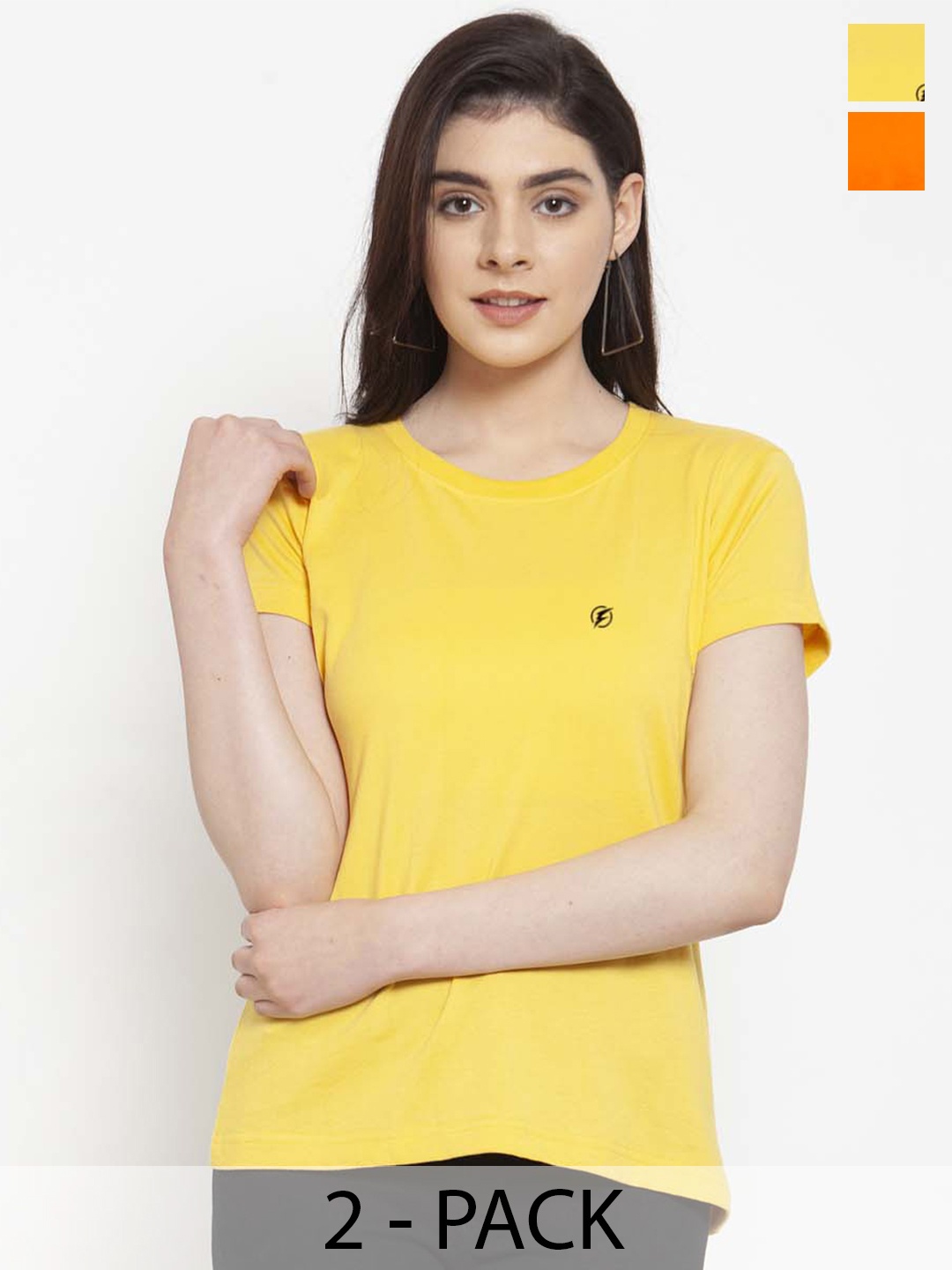 

Friskers Pack of 2 Round Neck Short Sleeves Slim Fit Cotton T-shirt, Yellow