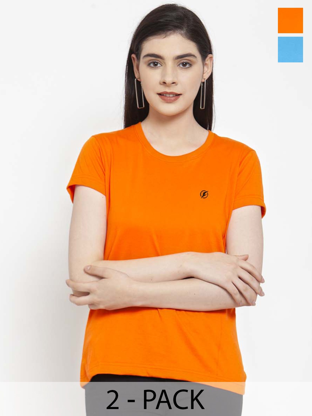 

Friskers Pack of 2 Round Neck Short Sleeves Cotton Slim Fit T-shirt, Orange