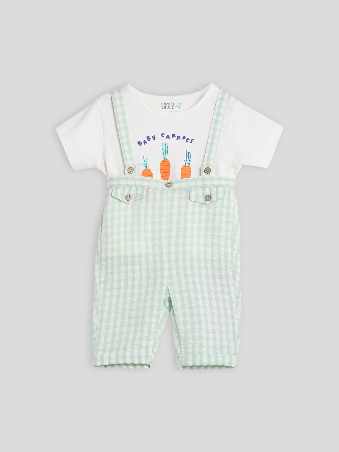 

Somersault Infant Boys Checked Pure Cotton Dungaree With T-Shirt, Green