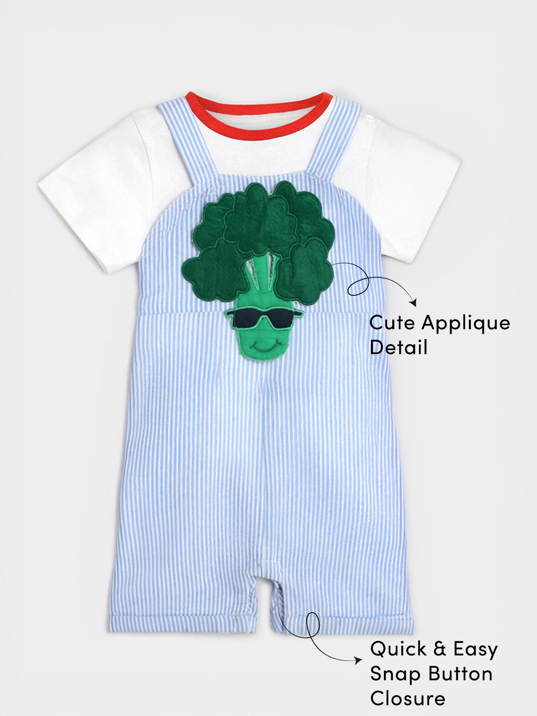 

Somersault Infant Boys Striped Pure Cotton Dungaree With T-Shirt, Blue