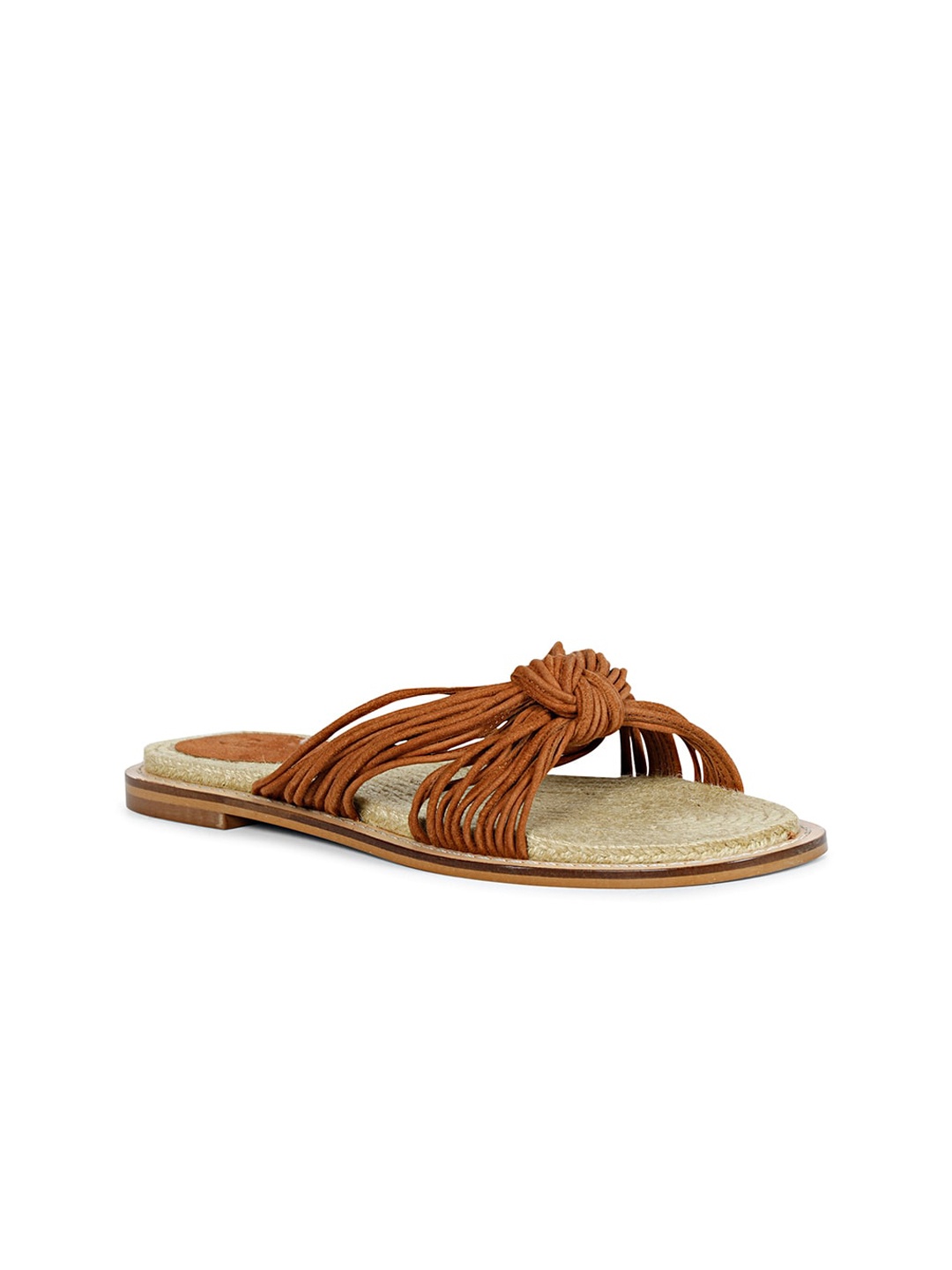 

Saint G Textured Leather Open Toe Flats, Tan
