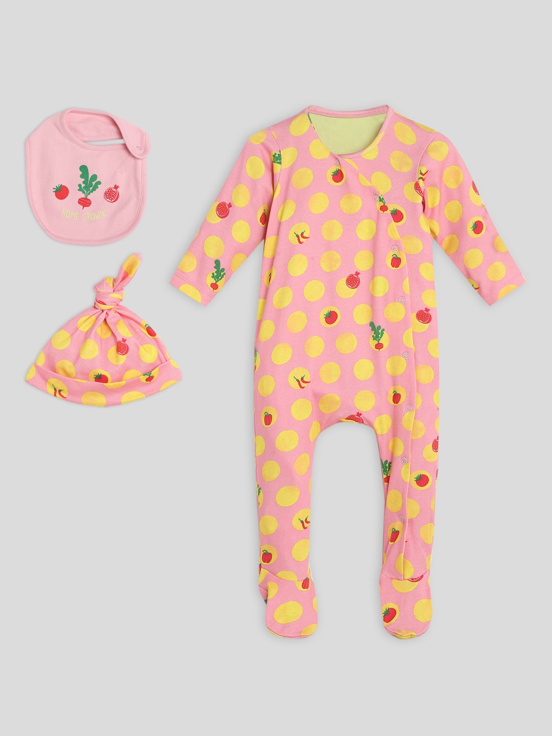 

Somersault Infants Kids Pure Cotton Sleepsuit with Nib & Cap, Pink