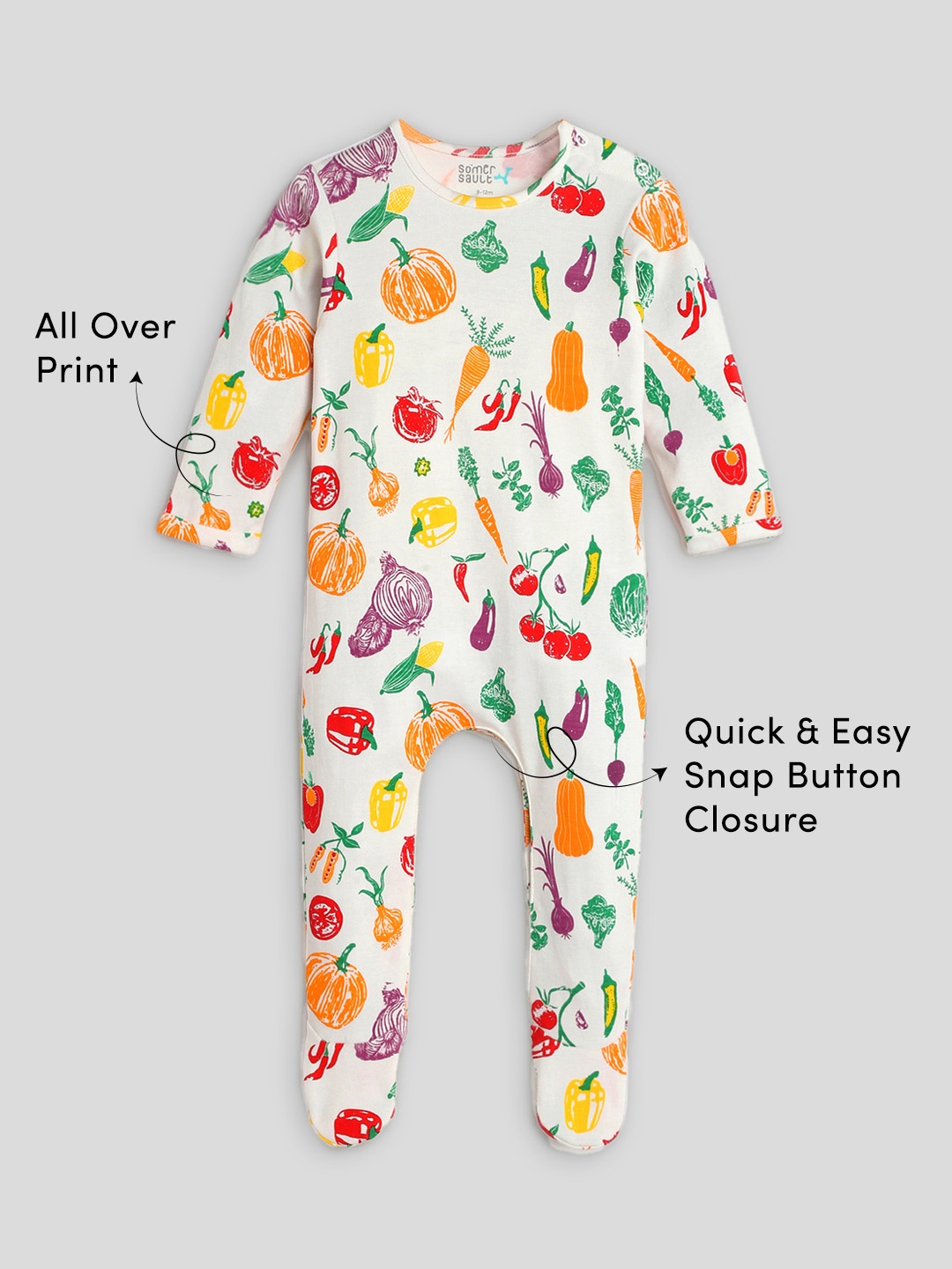 

Somersault Infant Kids Printed Pure Cotton Sleepsuit, White