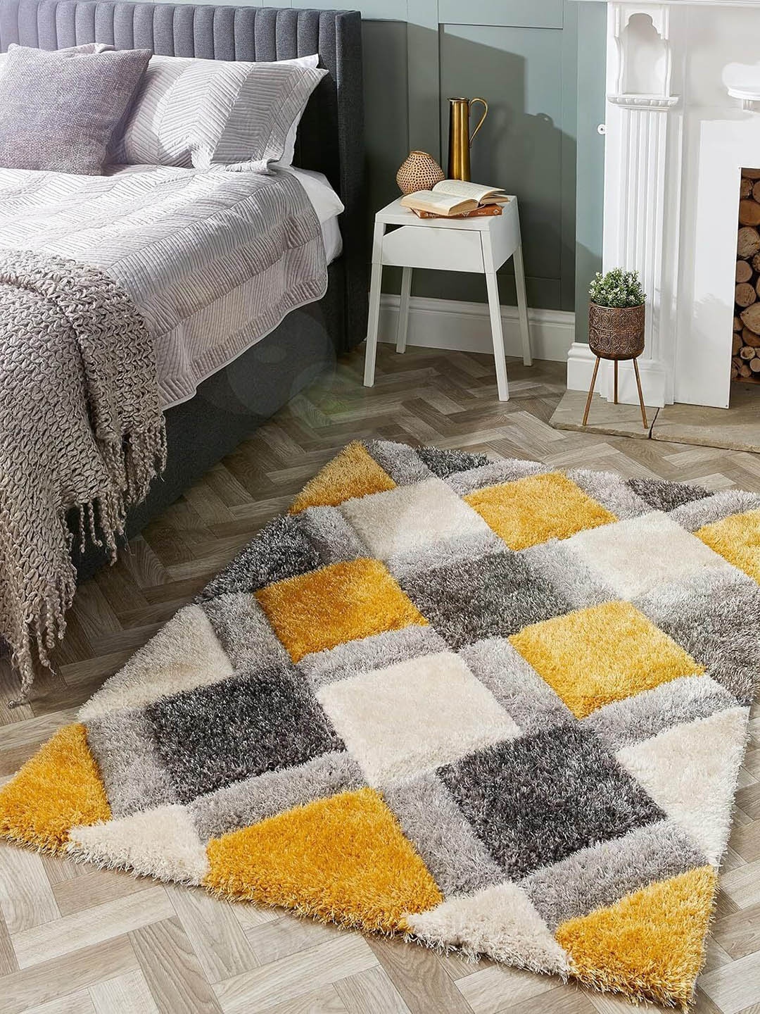 

SR Handloom Yellow & Grey Geometric Printed Rectangle Shaped Anti-Skid Carpet