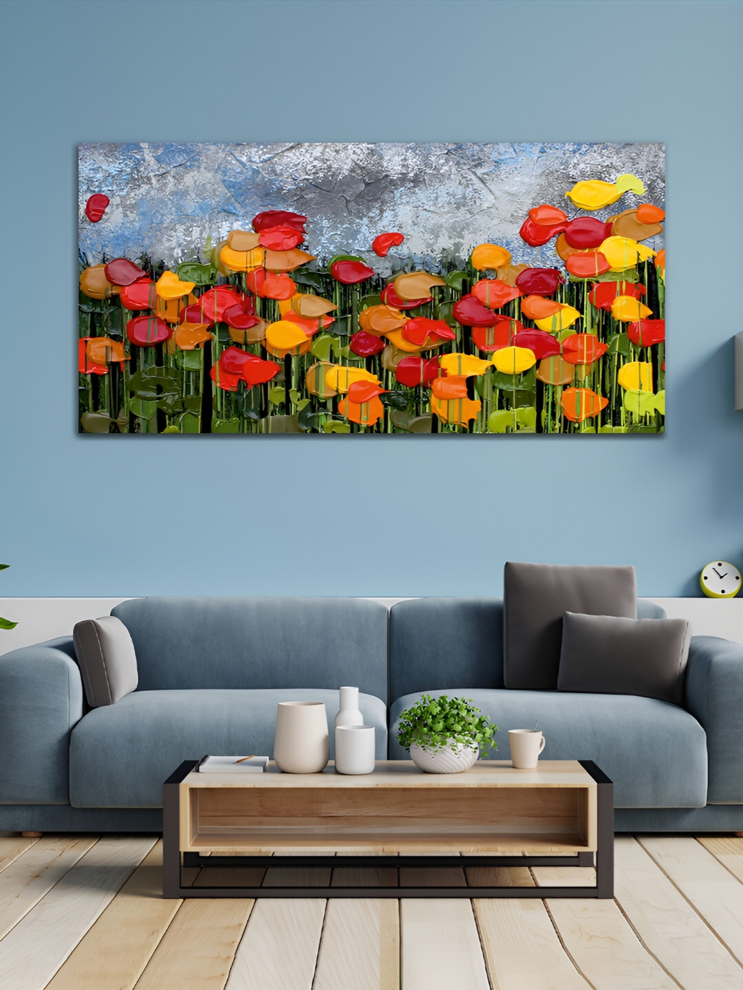 

MITHILA Handicrafts Blue & Orange Wooden Frame Canvas Painting Wall Art