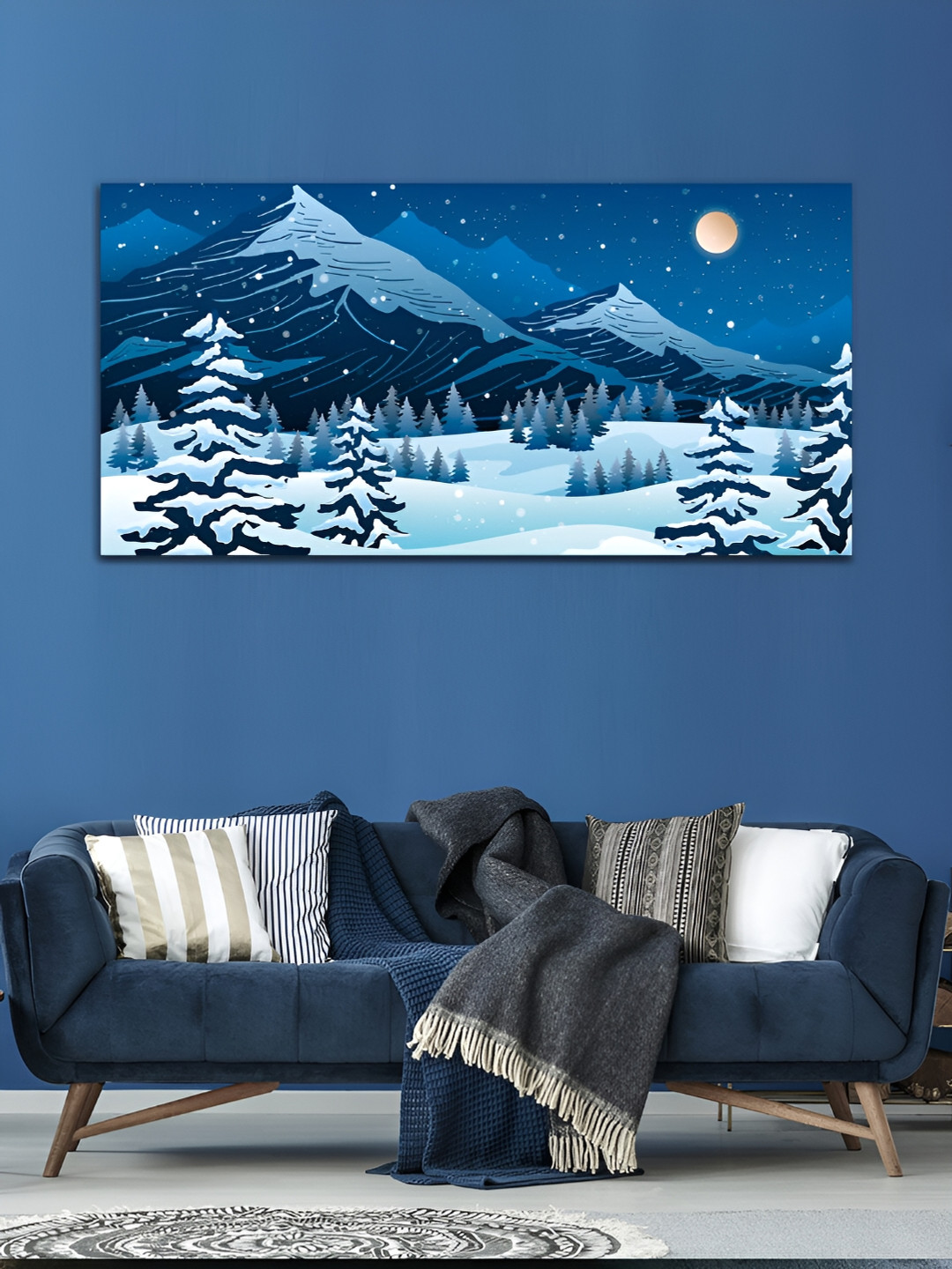 

MITHILA Handicrafts White & Blue Wooden Frame Canvas Painting Wall Art