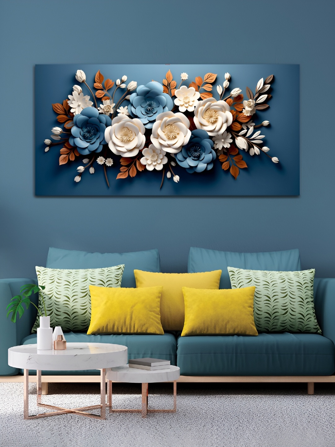 

MITHILA Handicrafts Blue & White Wooden Frame Canvas Painting Wall Art