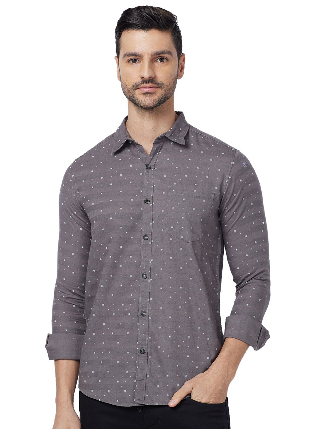 

SNX Tailored Fit Micro Ditsy Printed Pure Cotton Casual Shirt, Grey