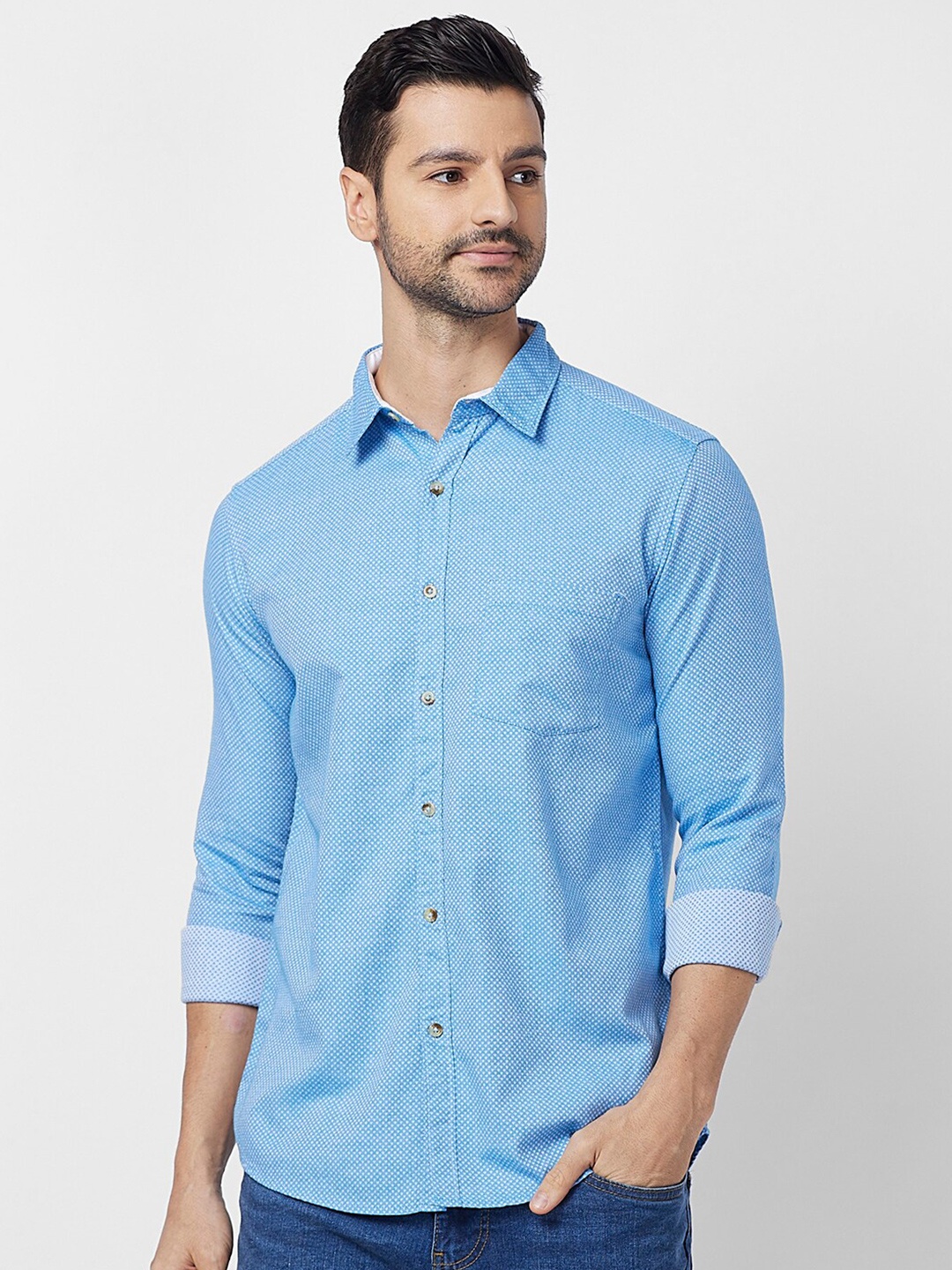 

SNX Tailored Fit Long Sleeves Spread Collar Cotton Opaque Casual Shirt, Blue