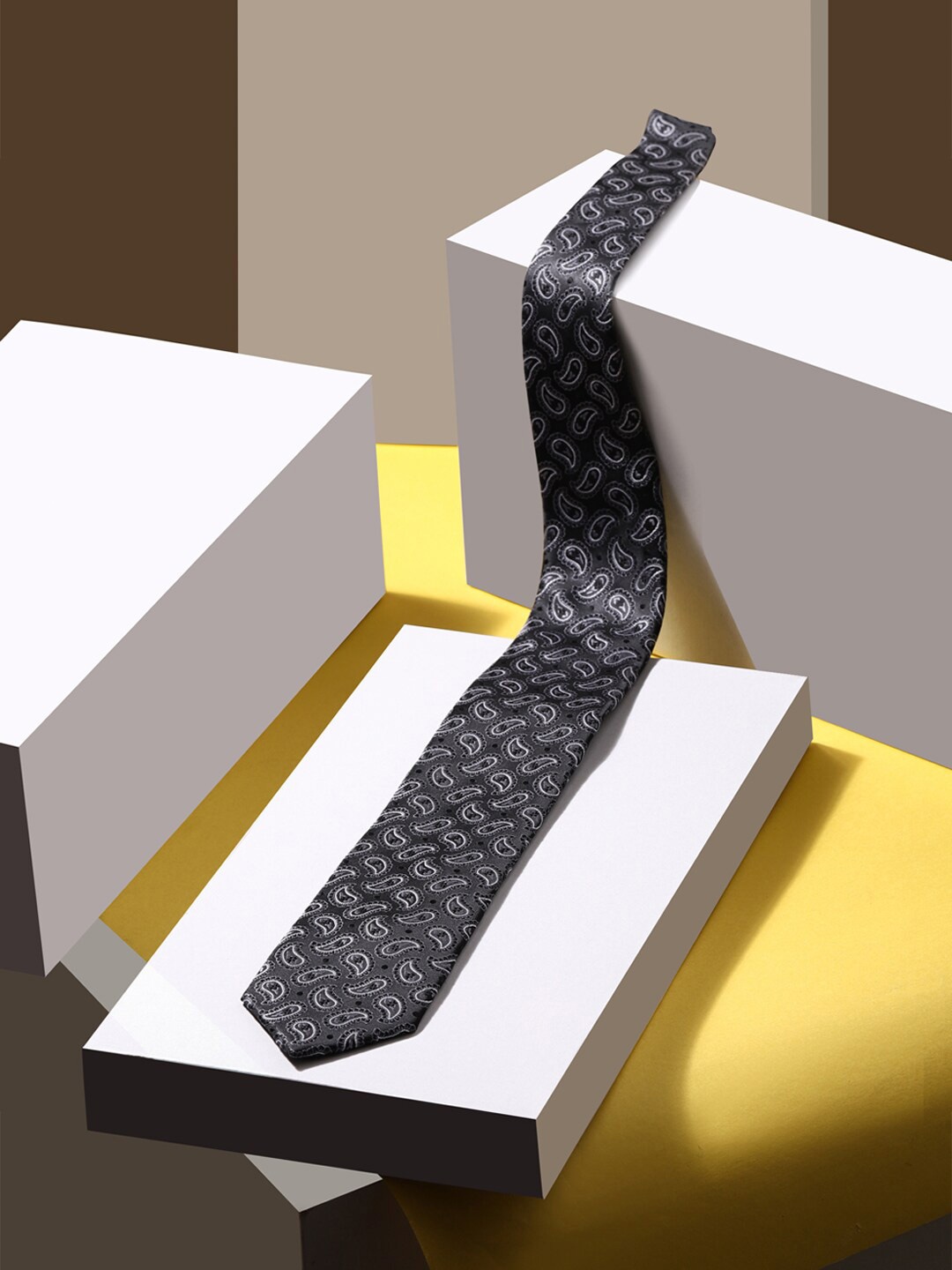 

Louis Philippe Men Embroidered Skinny Tie, Grey