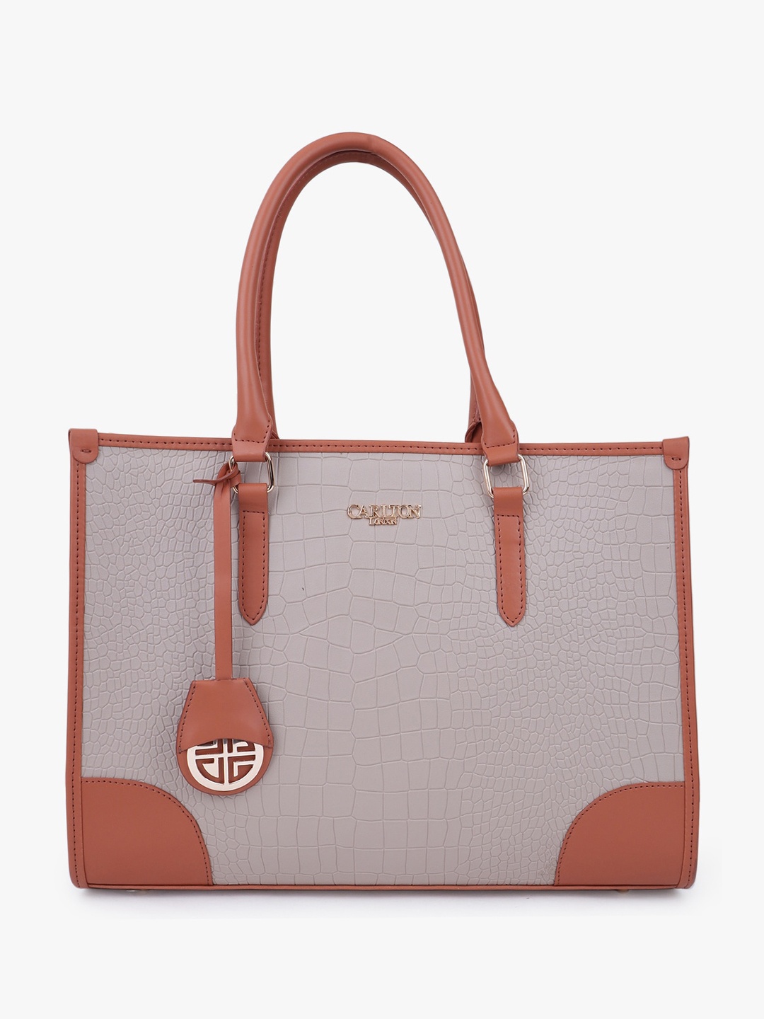 

Carlton London Textured Structured Handheld Bag Up to 12 inch, Tan