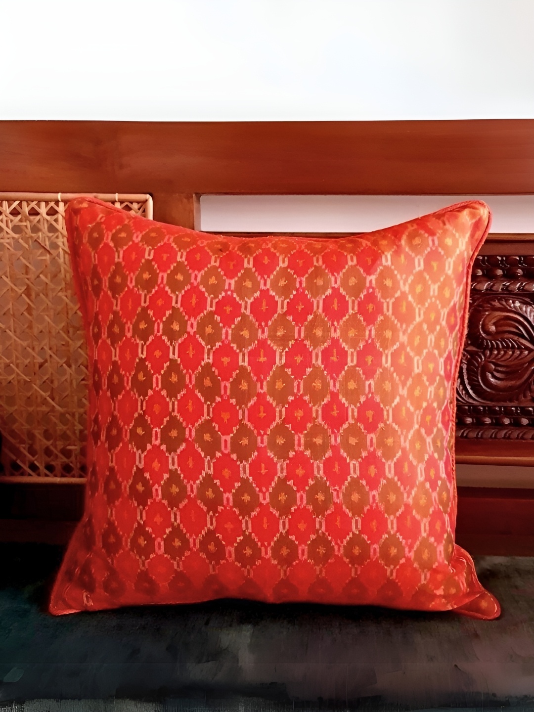 

Peepul Tree Orange & Brown Ethnic Motifs Cotton Square Cushion Cover