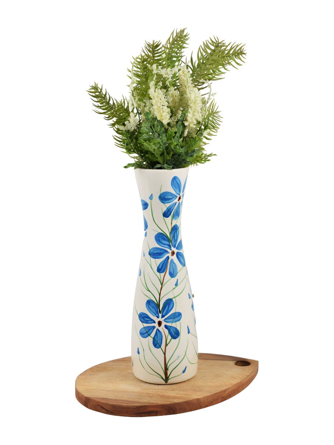 

Kaolinite Blue & White Floral Printed Ceramic Vase
