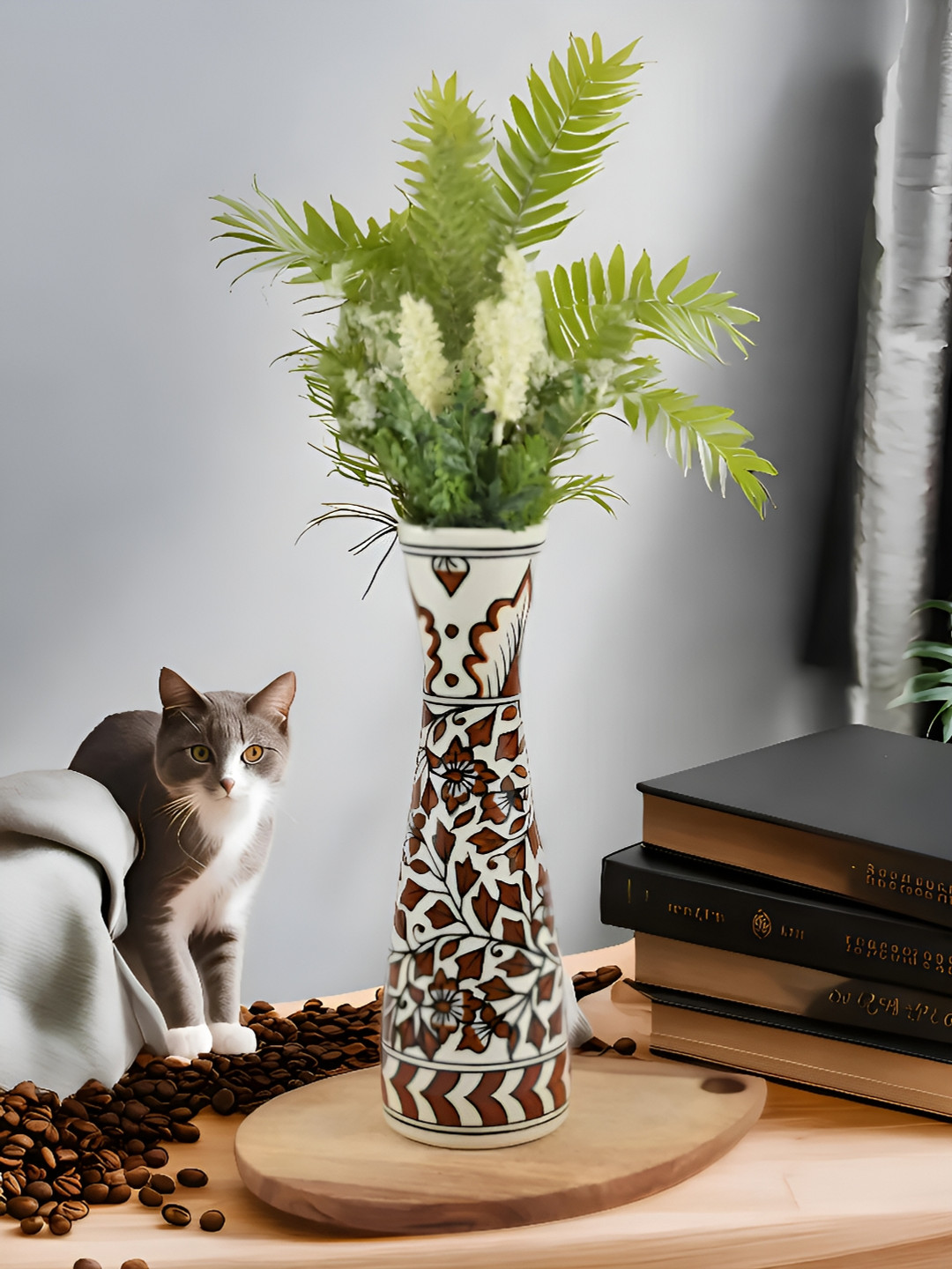 

Kaolinite Brown Leaf Printed Ceramic Flower Vase