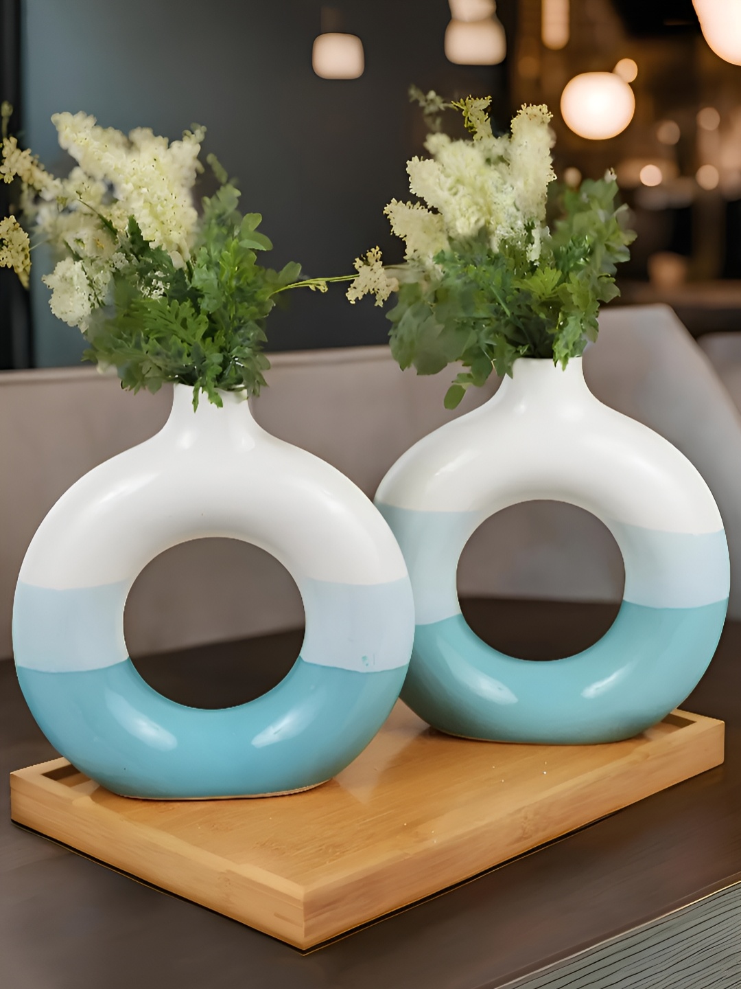 

Kaolinite Blue & White 2 Pieces Donut Shaped Ceramic Flower Vase