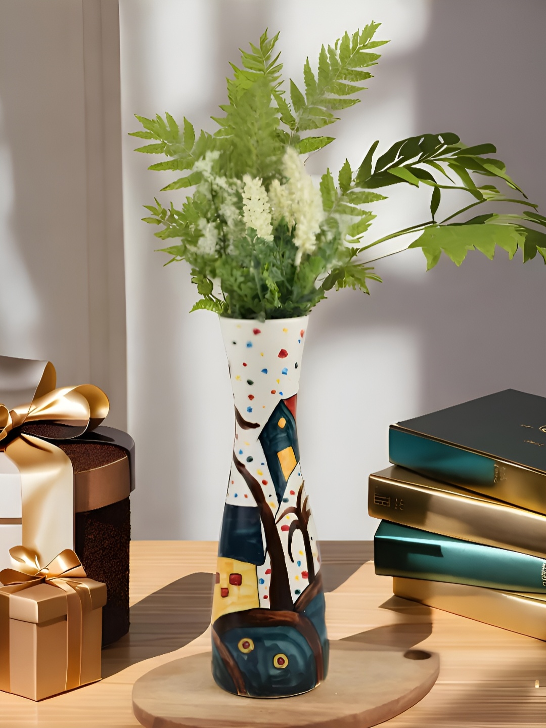 

Kaolinite Brown & Yellow Village Home Printed Ceramic Flower Vase