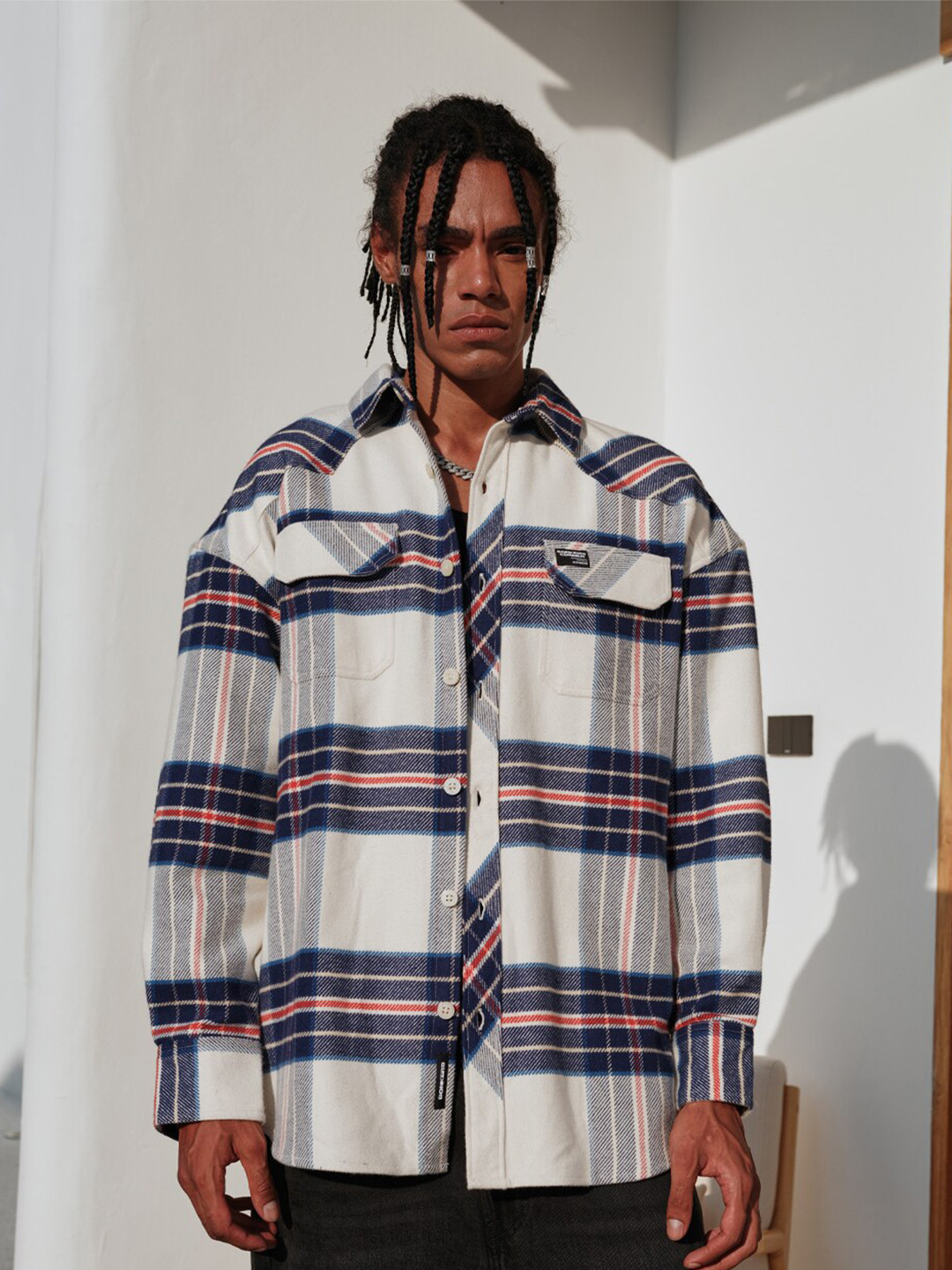 

Bonkers Corner Blue Tartan Checked Oversized Casual Shirt