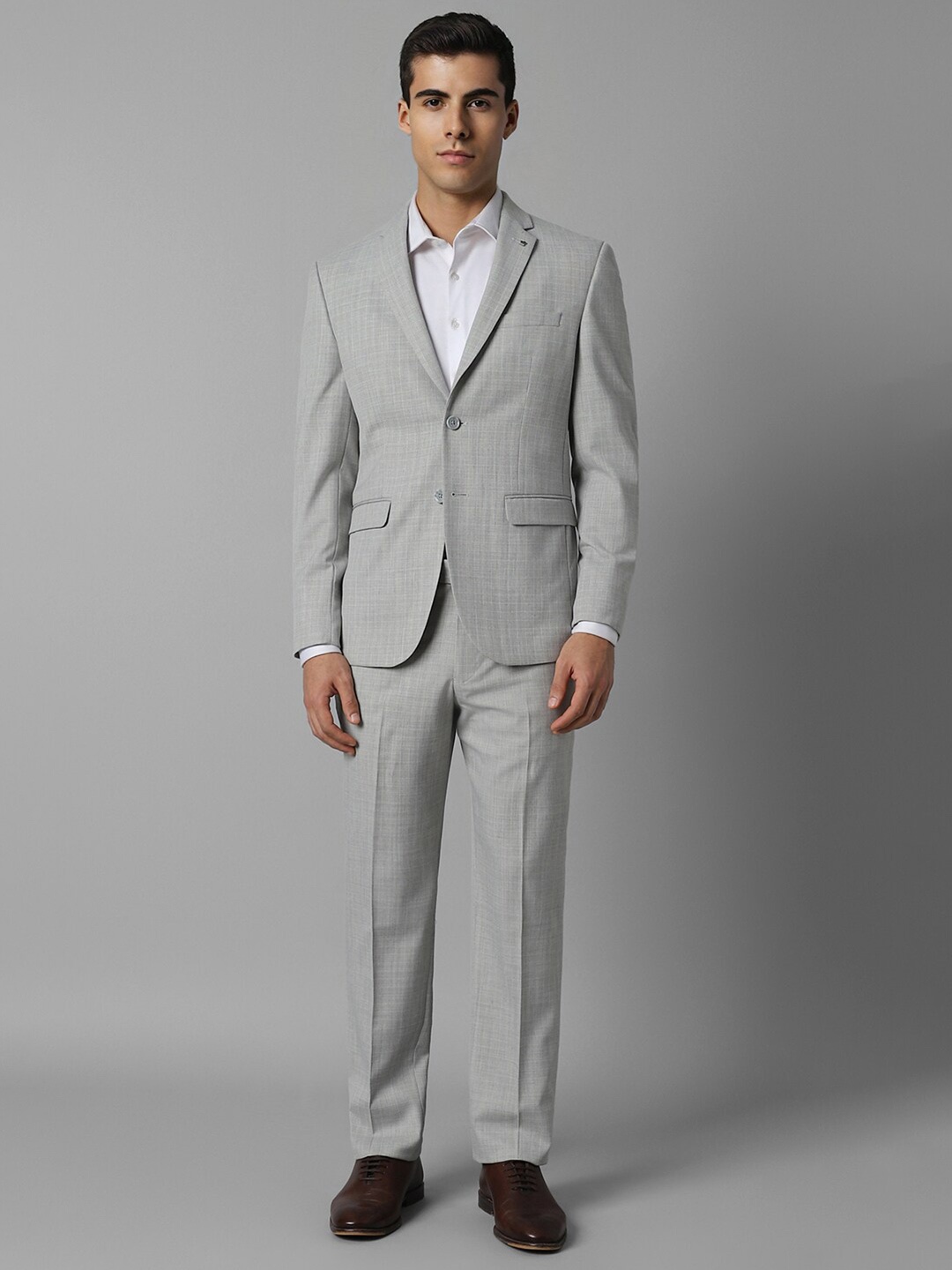 

Louis Philippe Checked Slim-Fit Single-Breasted Two-Piece Formal Suit, Grey