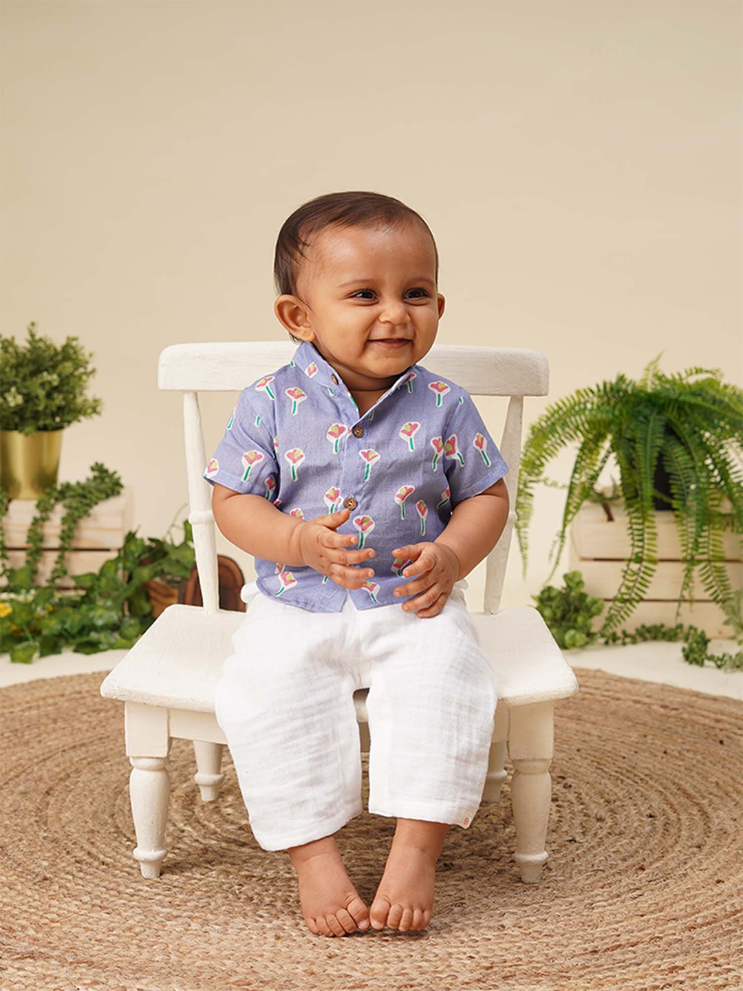 

GREENDIGO Boys Printed Spread Collar Short Sleeves Cotton Casual Shirt, Blue