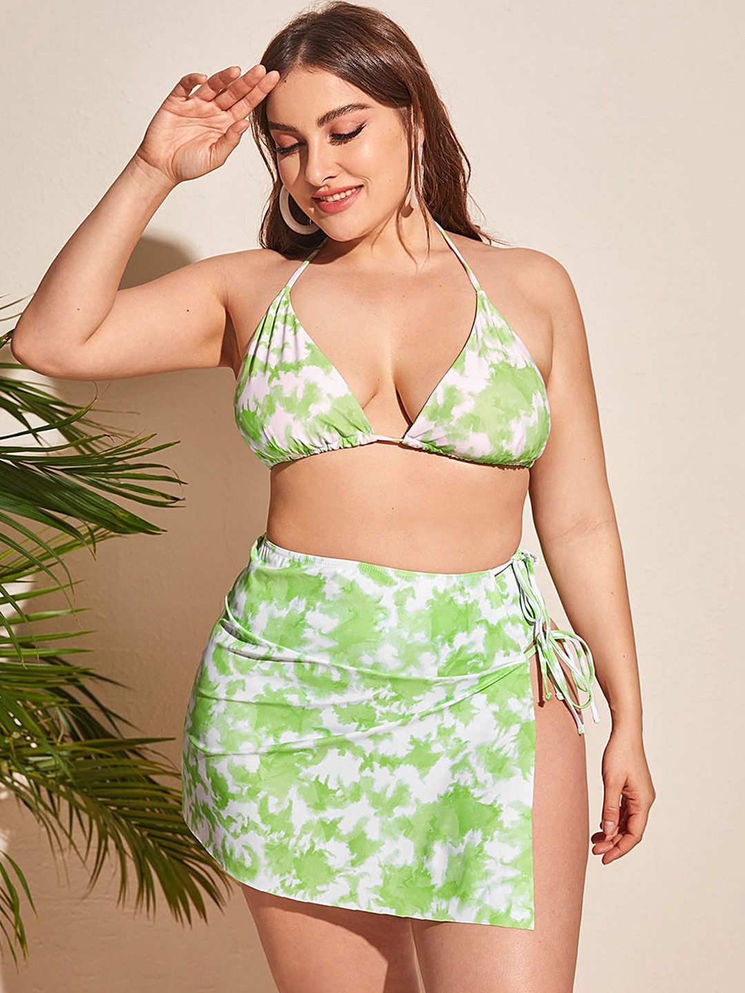 

LULU & SKY Plus Size 3 Piece Tie-Dye Swim Set, Green